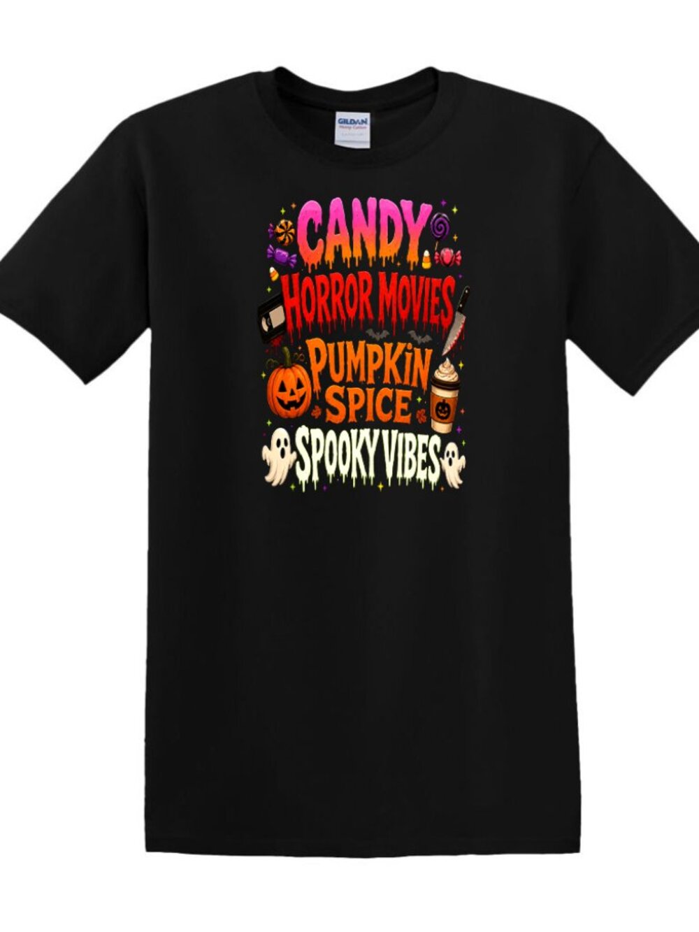 Candy Horror Movies Pumpkin Spice Spooky Vibes - T-Shirt